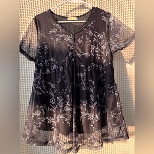 BAIKEA Sheer Black Floral Top